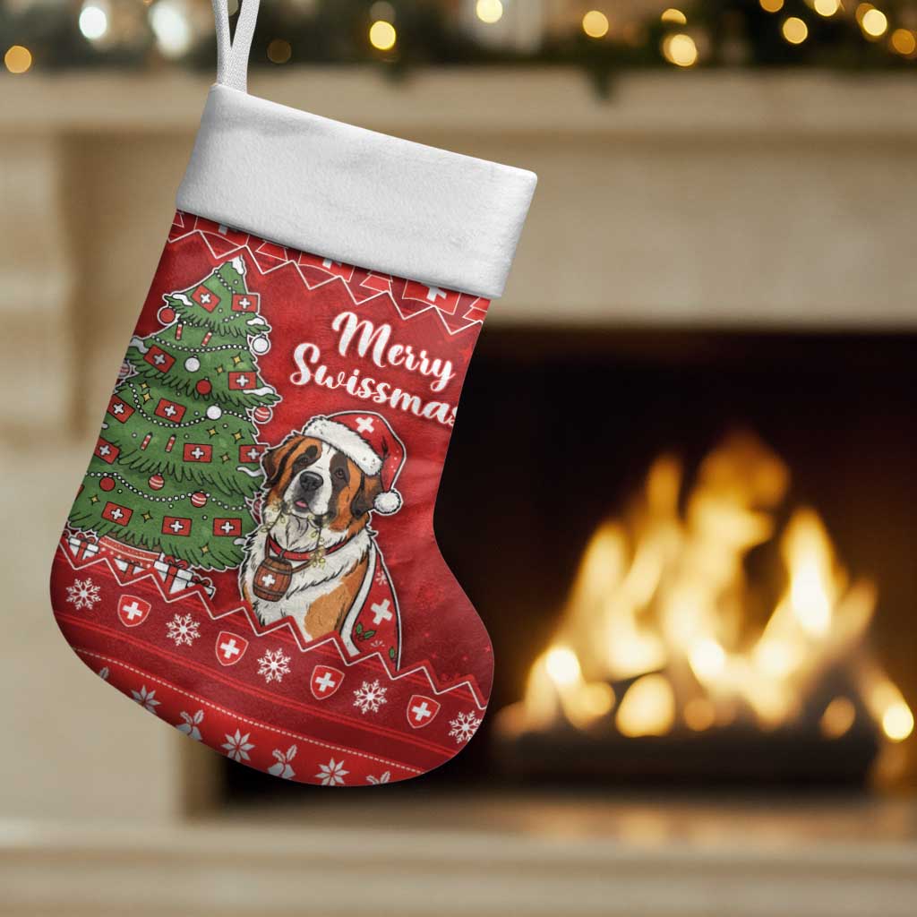 Switzerland Christmas Stocking Saint Bernard Merry Swissmas - Wonder Print Shop