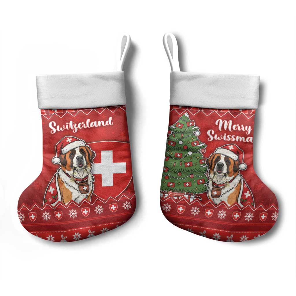 Switzerland Christmas Stocking Saint Bernard Merry Swissmas - Wonder Print Shop