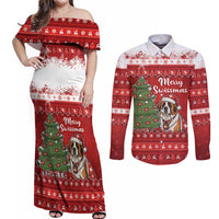 Switzerland Christmas Couples Matching Off Shoulder Maxi Dress and Long Sleeve Button Shirt Saint Bernard Merry Swissmas - Wonder Print Shop