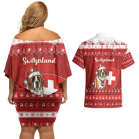 Switzerland Christmas Couples Matching Off Shoulder Short Dress and Hawaiian Shirt Saint Bernard Merry Swissmas - Wonder Print Shop