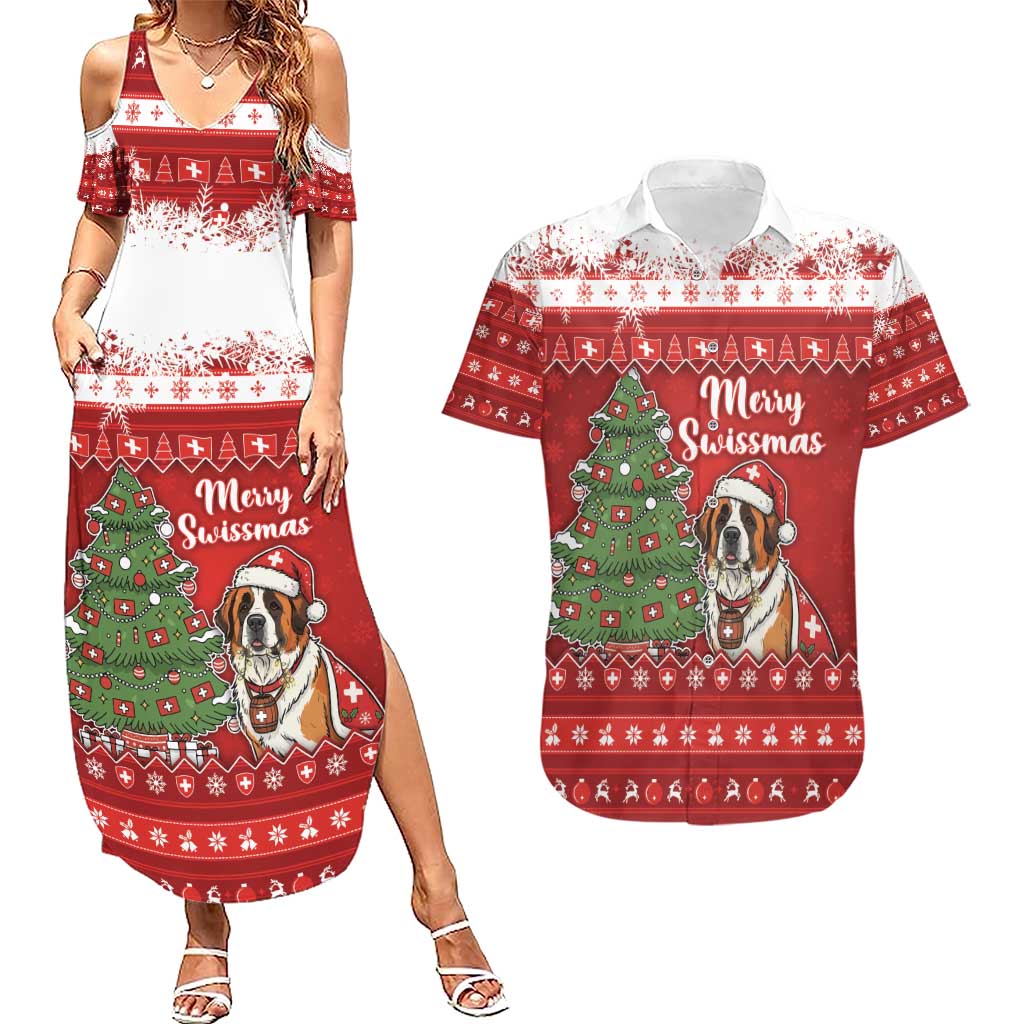 Switzerland Christmas Couples Matching Summer Maxi Dress and Hawaiian Shirt Saint Bernard Merry Swissmas - Wonder Print Shop