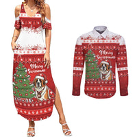 Switzerland Christmas Couples Matching Summer Maxi Dress and Long Sleeve Button Shirt Saint Bernard Merry Swissmas - Wonder Print Shop
