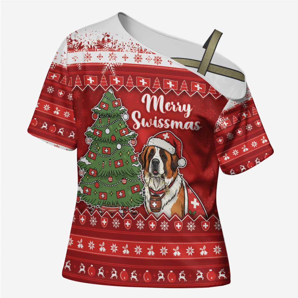 Switzerland Christmas Cross Shoulder Shirt Saint Bernard Merry Swissmas - Wonder Print Shop