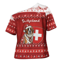 Switzerland Christmas Cross Shoulder Shirt Saint Bernard Merry Swissmas - Wonder Print Shop