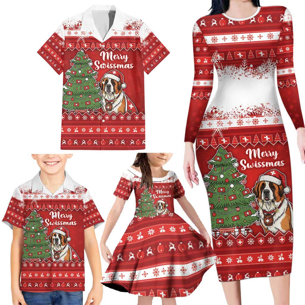 Switzerland Christmas Family Matching Long Sleeve Bodycon Dress and Hawaiian Shirt Saint Bernard Merry Swissmas - Wonder Print Shop