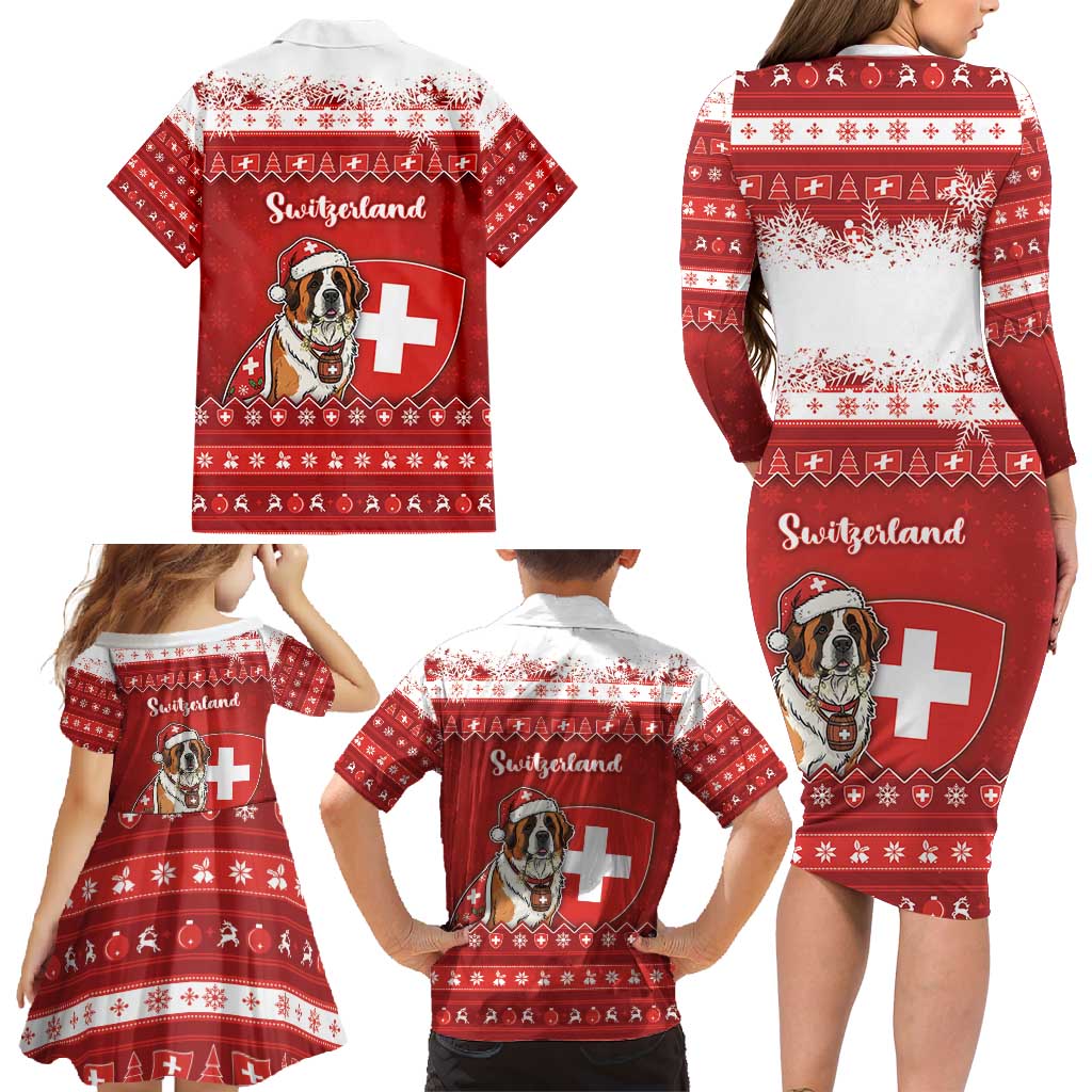 Switzerland Christmas Family Matching Long Sleeve Bodycon Dress and Hawaiian Shirt Saint Bernard Merry Swissmas - Wonder Print Shop