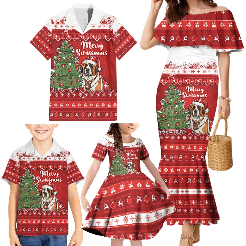 Switzerland Christmas Family Matching Mermaid Dress and Hawaiian Shirt Saint Bernard Merry Swissmas - Wonder Print Shop