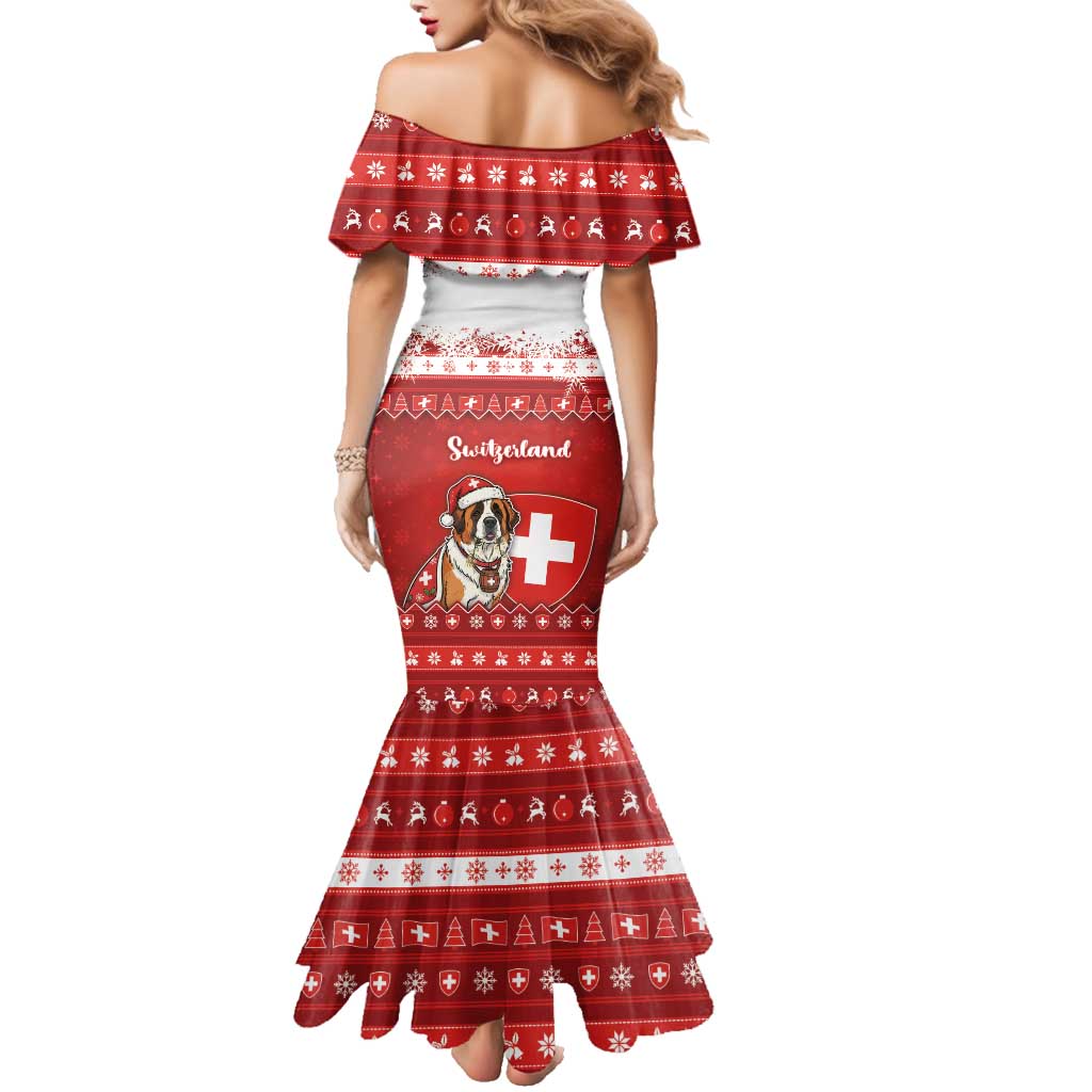 Switzerland Christmas Family Matching Mermaid Dress and Hawaiian Shirt Saint Bernard Merry Swissmas - Wonder Print Shop