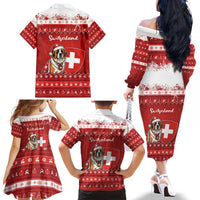Switzerland Christmas Family Matching Off The Shoulder Long Sleeve Dress and Hawaiian Shirt Saint Bernard Merry Swissmas - Wonder Print Shop