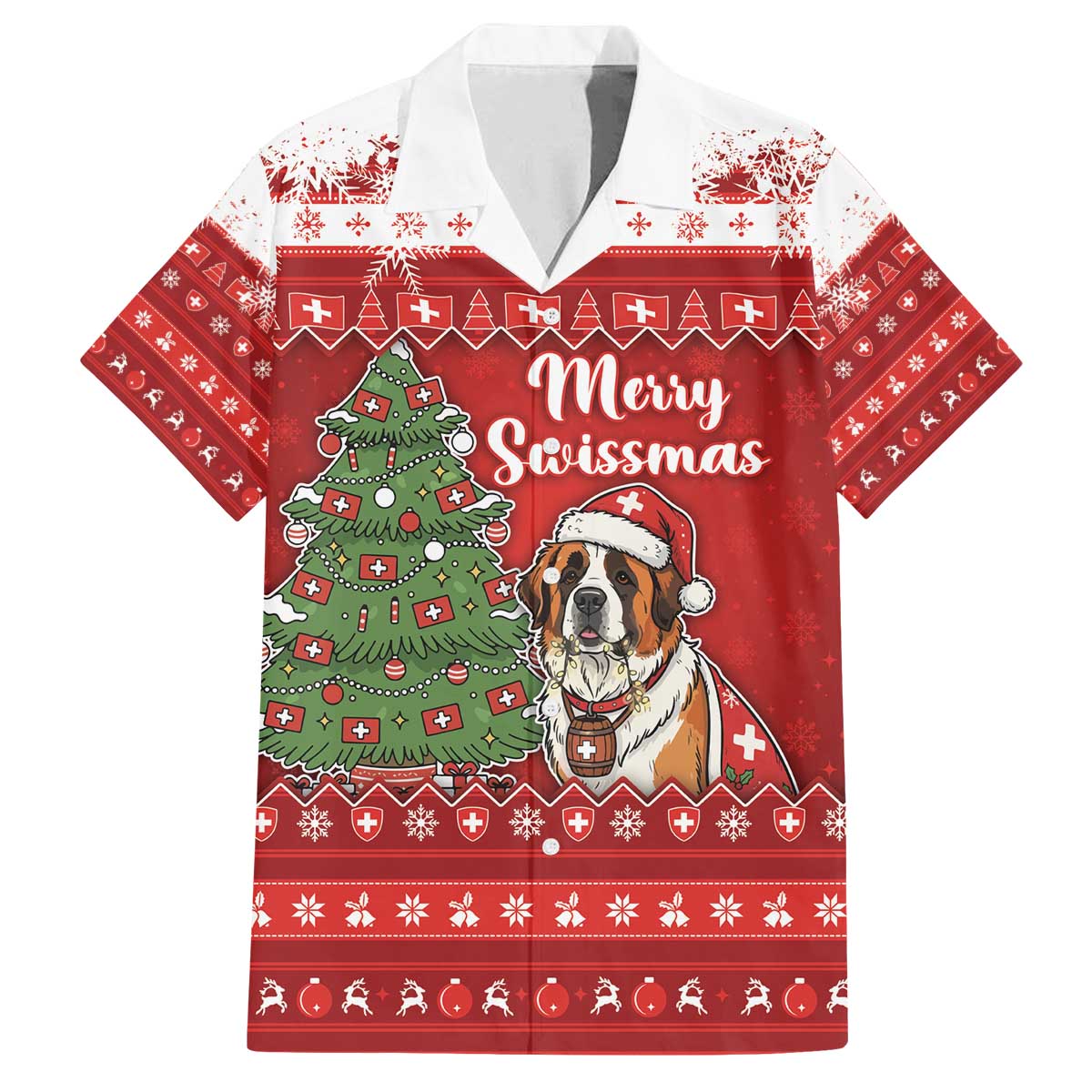Switzerland Christmas Family Matching Off The Shoulder Long Sleeve Dress and Hawaiian Shirt Saint Bernard Merry Swissmas - Wonder Print Shop