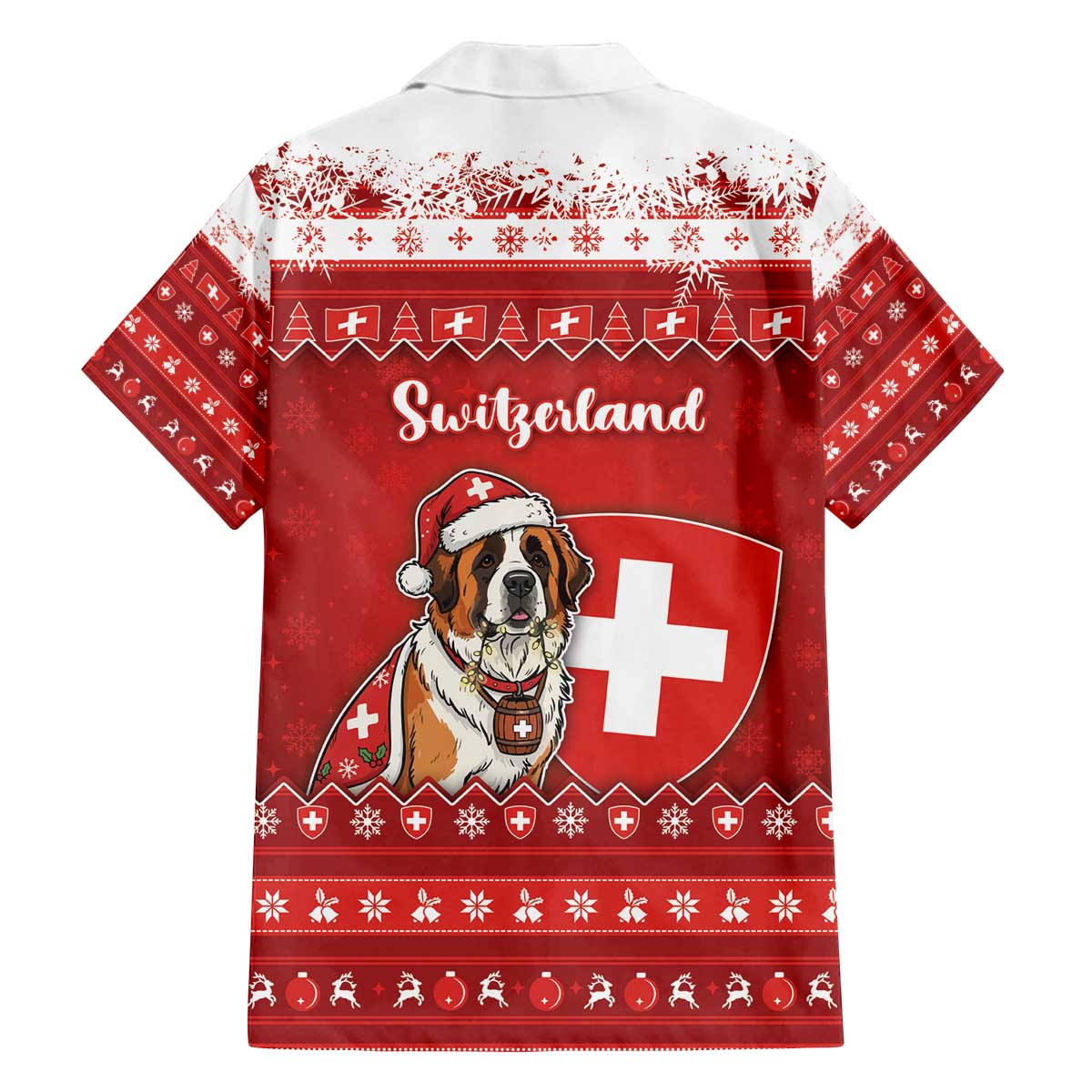 Switzerland Christmas Family Matching Off The Shoulder Long Sleeve Dress and Hawaiian Shirt Saint Bernard Merry Swissmas - Wonder Print Shop