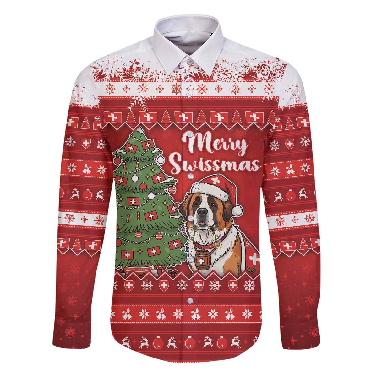 Switzerland Christmas Family Matching Off The Shoulder Long Sleeve Dress and Hawaiian Shirt Saint Bernard Merry Swissmas - Wonder Print Shop