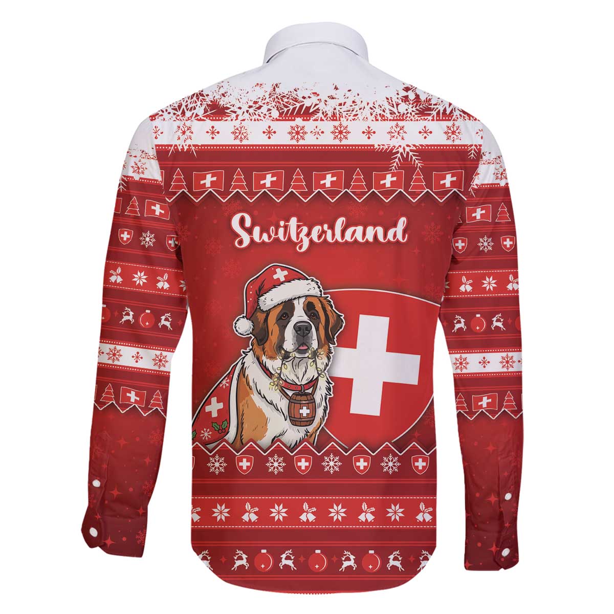 Switzerland Christmas Family Matching Off The Shoulder Long Sleeve Dress and Hawaiian Shirt Saint Bernard Merry Swissmas - Wonder Print Shop