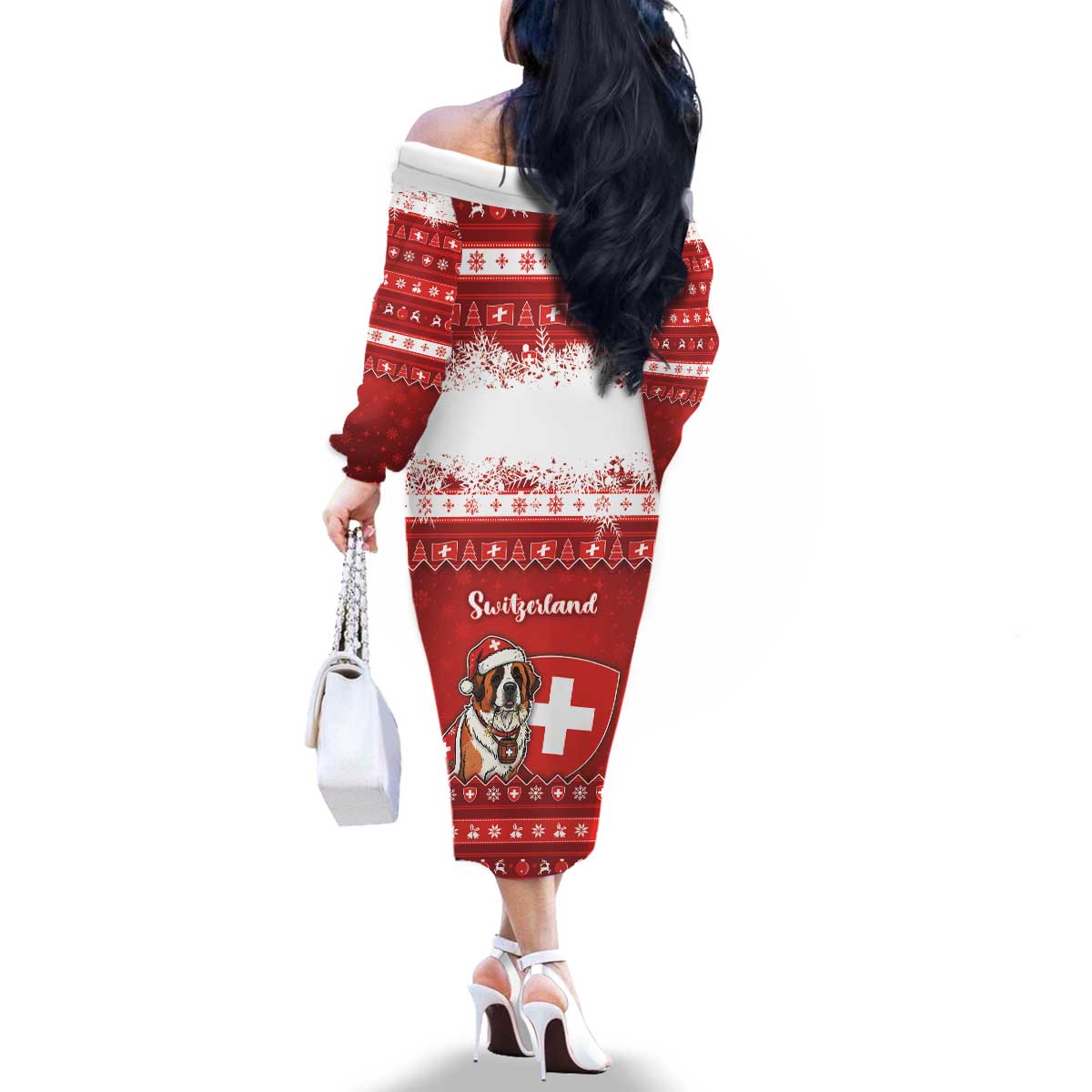 Switzerland Christmas Family Matching Off The Shoulder Long Sleeve Dress and Hawaiian Shirt Saint Bernard Merry Swissmas - Wonder Print Shop