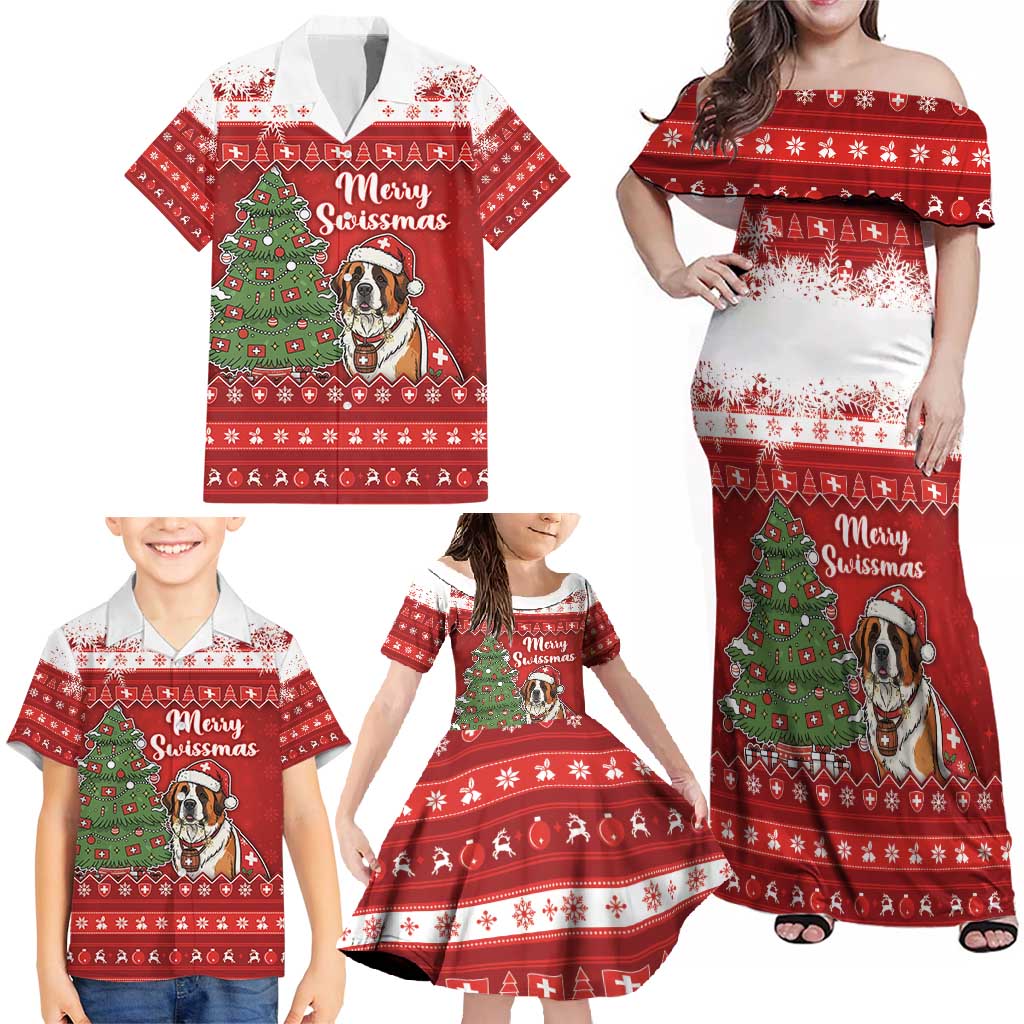 Switzerland Christmas Family Matching Off Shoulder Maxi Dress and Hawaiian Shirt Saint Bernard Merry Swissmas - Wonder Print Shop