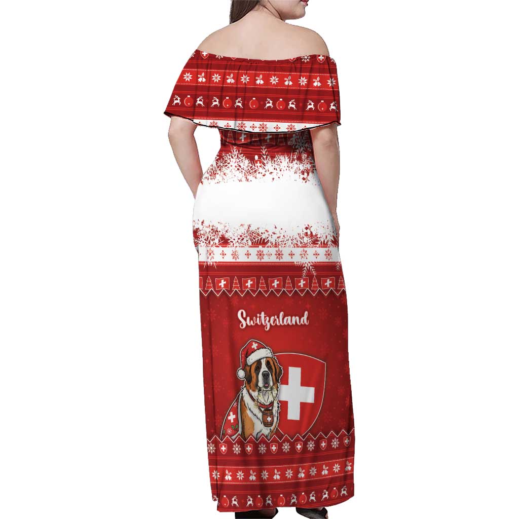 Switzerland Christmas Family Matching Off Shoulder Maxi Dress and Hawaiian Shirt Saint Bernard Merry Swissmas - Wonder Print Shop