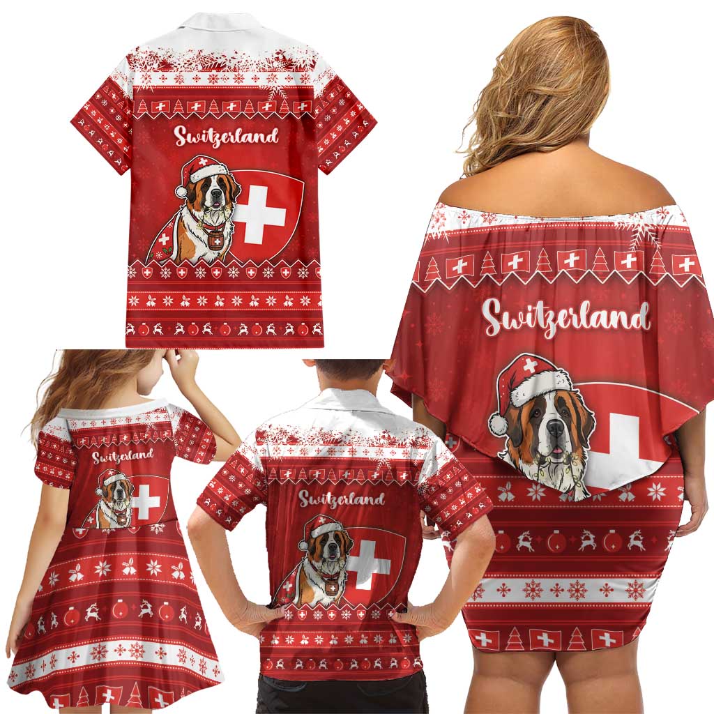 Switzerland Christmas Family Matching Off Shoulder Short Dress and Hawaiian Shirt Saint Bernard Merry Swissmas - Wonder Print Shop