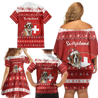 Switzerland Christmas Family Matching Off Shoulder Short Dress and Hawaiian Shirt Saint Bernard Merry Swissmas - Wonder Print Shop