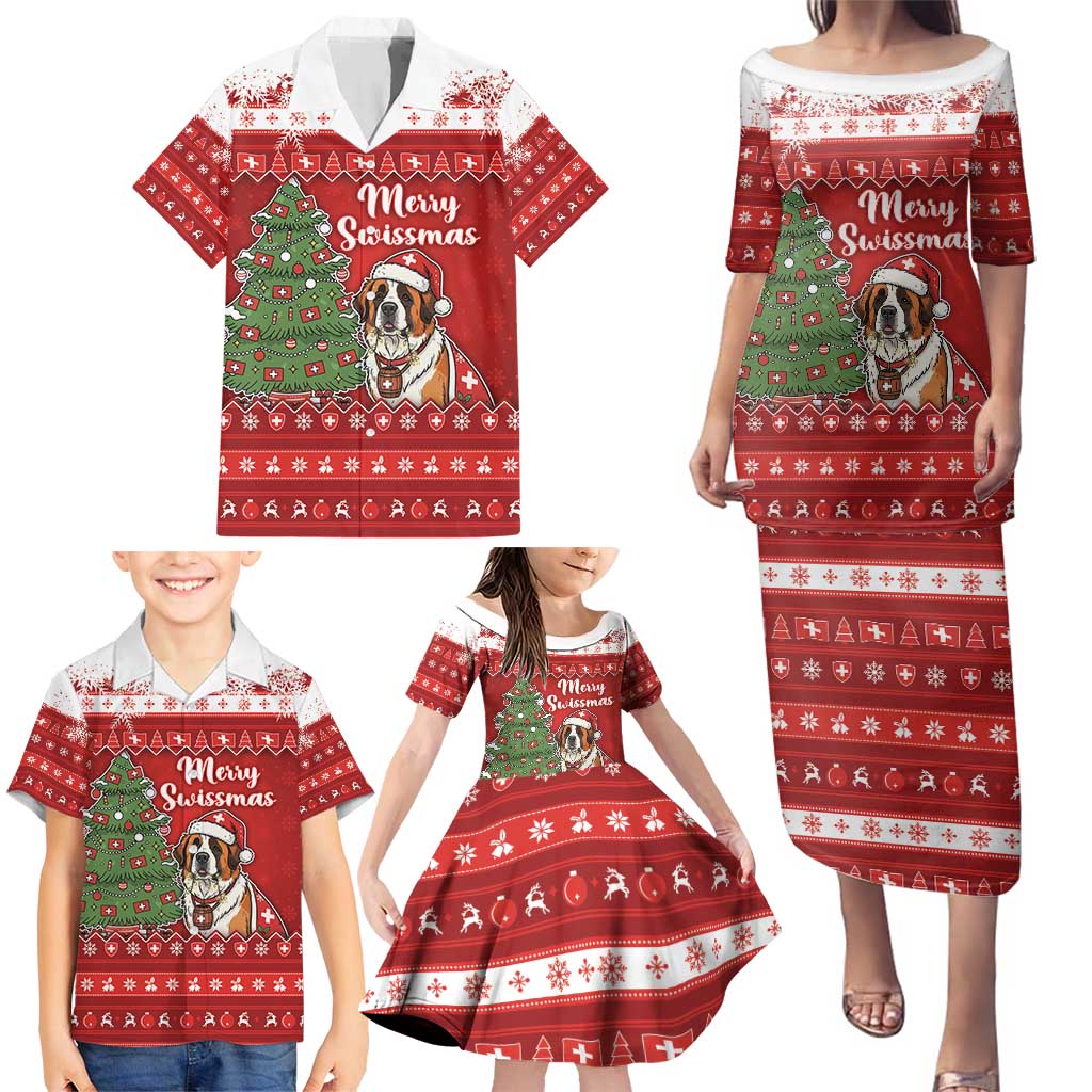 Switzerland Christmas Family Matching Puletasi and Hawaiian Shirt Saint Bernard Merry Swissmas - Wonder Print Shop