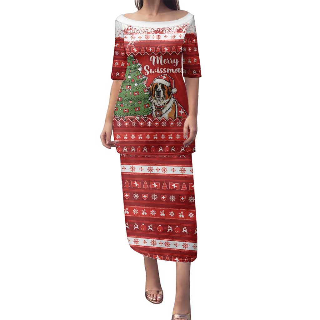 Switzerland Christmas Family Matching Puletasi and Hawaiian Shirt Saint Bernard Merry Swissmas - Wonder Print Shop