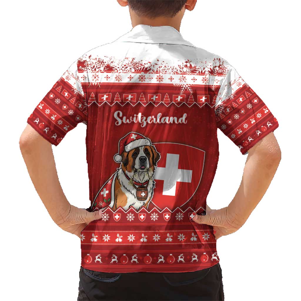 Switzerland Christmas Family Matching Short Sleeve Bodycon Dress and Hawaiian Shirt Saint Bernard Merry Swissmas - Wonder Print Shop