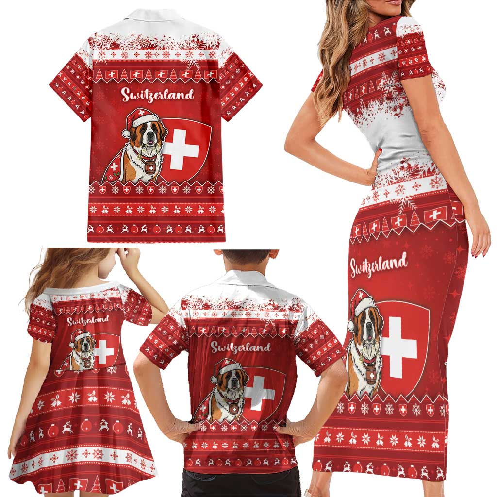 Switzerland Christmas Family Matching Short Sleeve Bodycon Dress and Hawaiian Shirt Saint Bernard Merry Swissmas - Wonder Print Shop