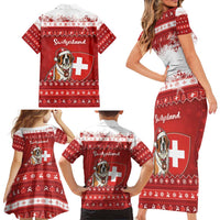Switzerland Christmas Family Matching Short Sleeve Bodycon Dress and Hawaiian Shirt Saint Bernard Merry Swissmas - Wonder Print Shop