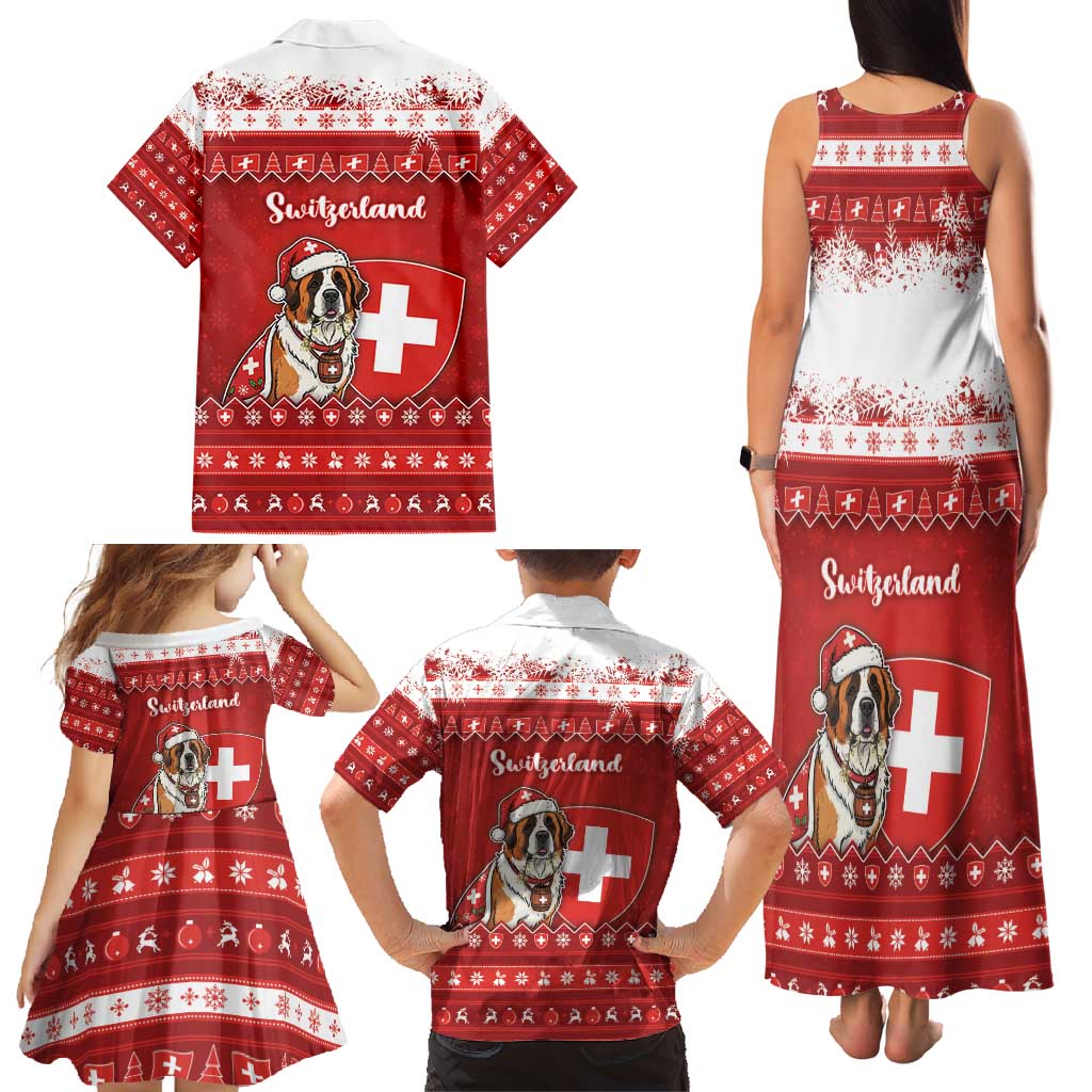 Switzerland Christmas Family Matching Tank Maxi Dress and Hawaiian Shirt Saint Bernard Merry Swissmas - Wonder Print Shop