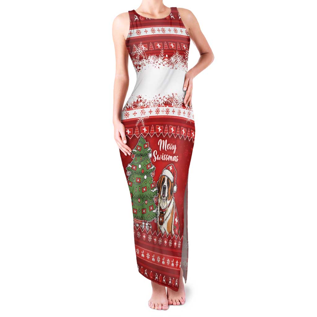 Switzerland Christmas Family Matching Tank Maxi Dress and Hawaiian Shirt Saint Bernard Merry Swissmas - Wonder Print Shop
