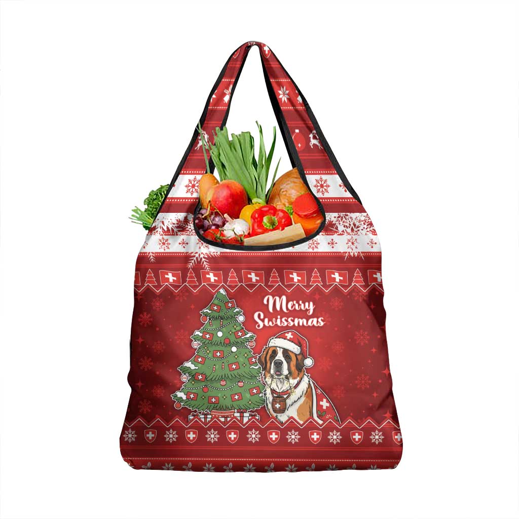 Switzerland Christmas Grocery Bag Saint Bernard Merry Swissmas - Wonder Print Shop