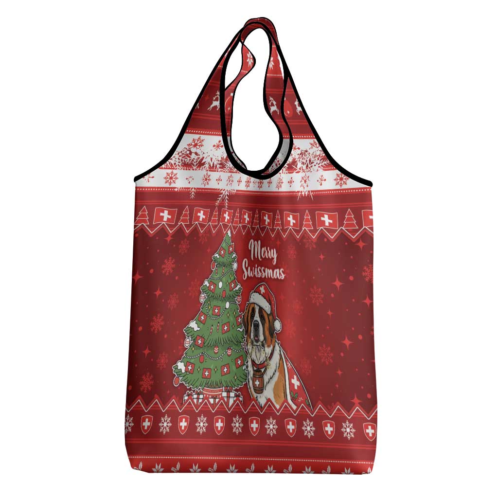 Switzerland Christmas Grocery Bag Saint Bernard Merry Swissmas - Wonder Print Shop