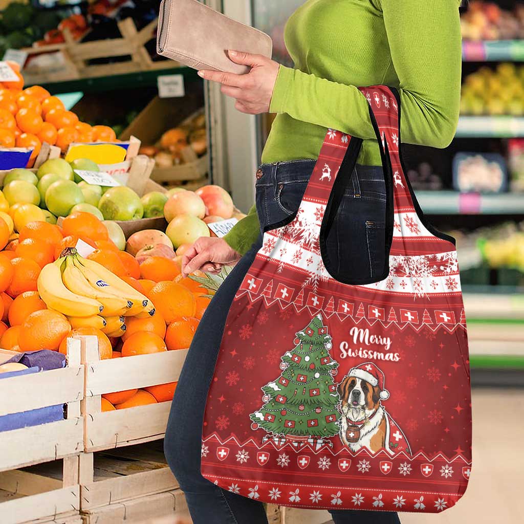 Switzerland Christmas Grocery Bag Saint Bernard Merry Swissmas - Wonder Print Shop