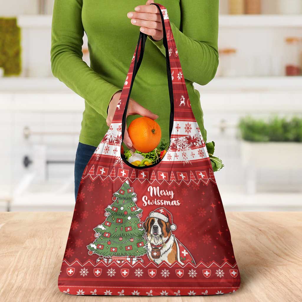 Switzerland Christmas Grocery Bag Saint Bernard Merry Swissmas - Wonder Print Shop