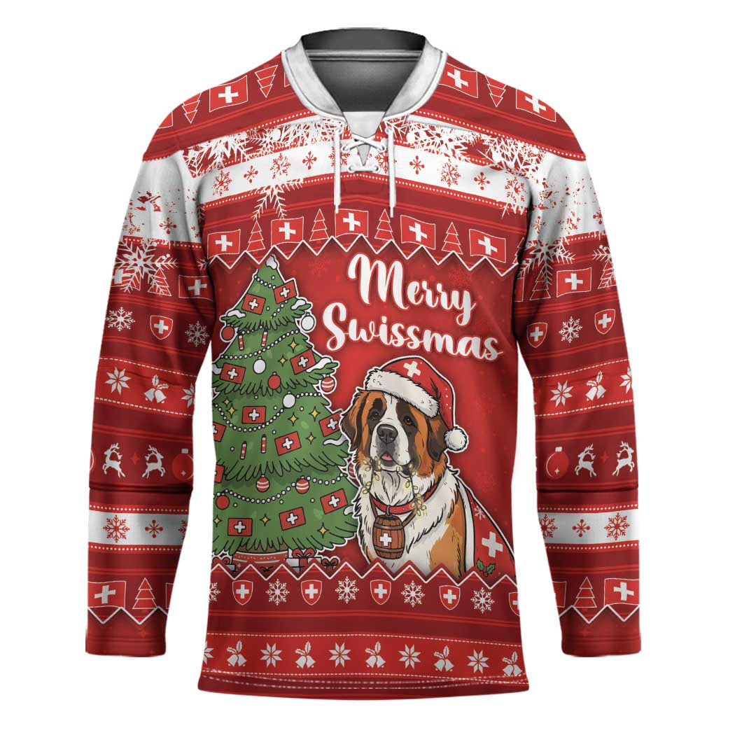 Switzerland Christmas Hockey Jersey Saint Bernard Merry Swissmas - Wonder Print Shop