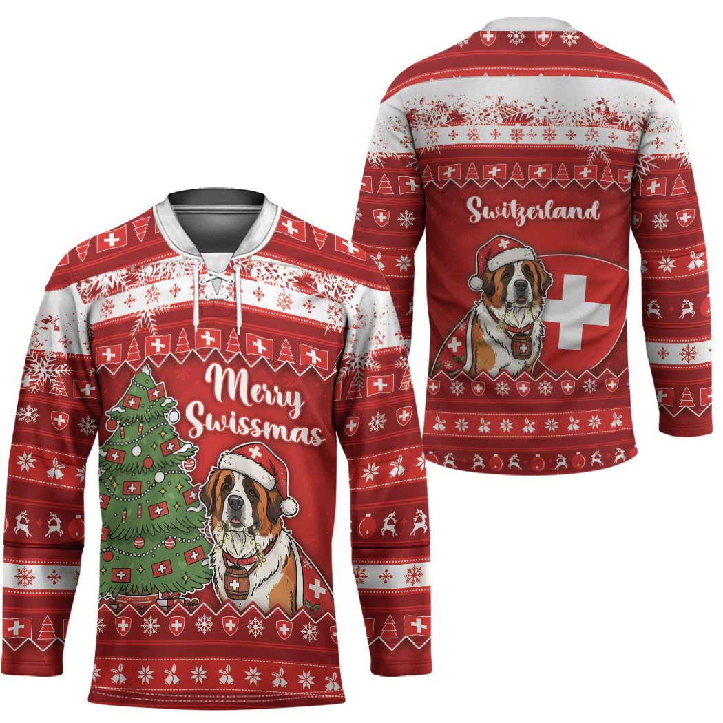 Switzerland Christmas Hockey Jersey Saint Bernard Merry Swissmas - Wonder Print Shop