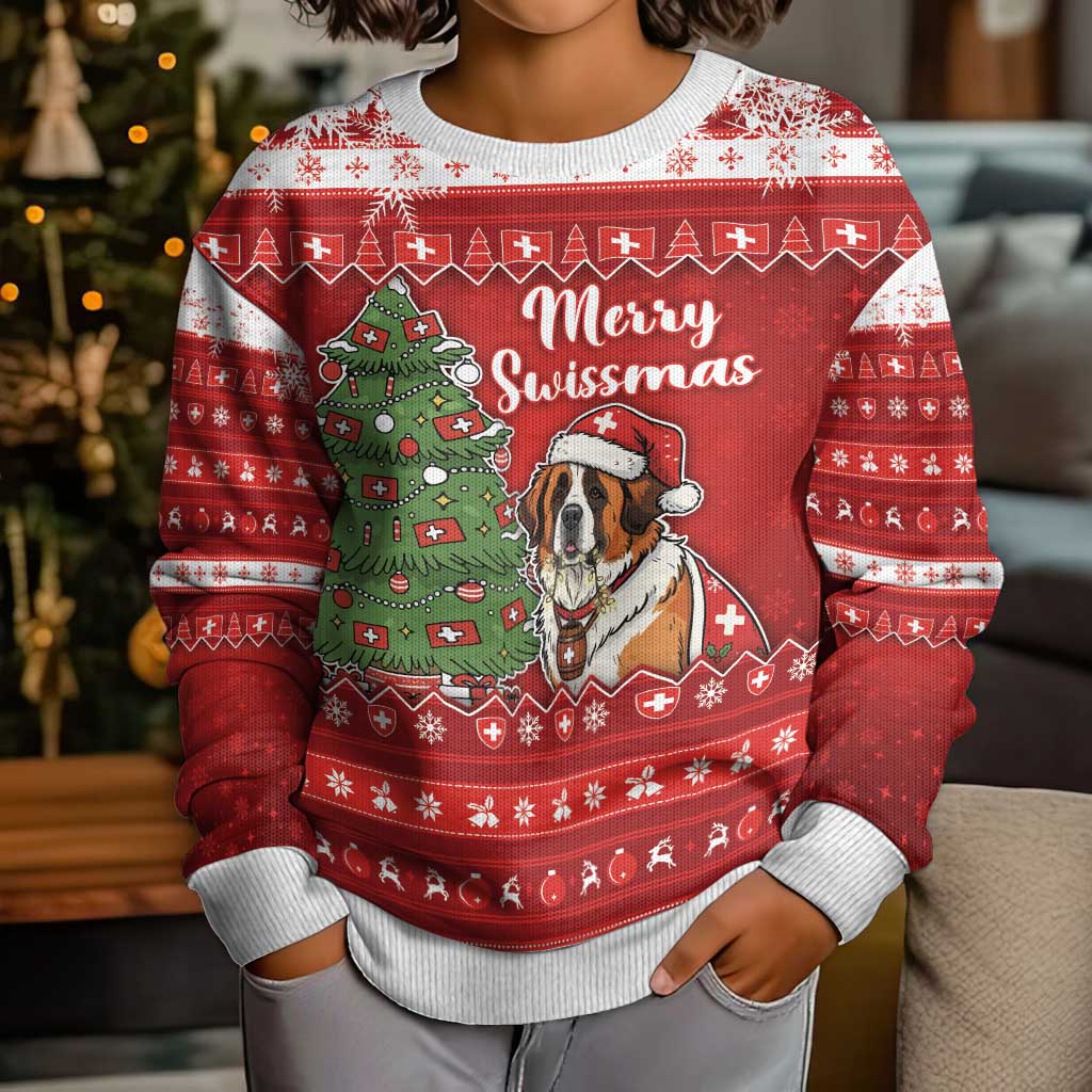 Switzerland Christmas Kid Ugly Christmas Sweater Saint Bernard Merry Swissmas - Wonder Print Shop