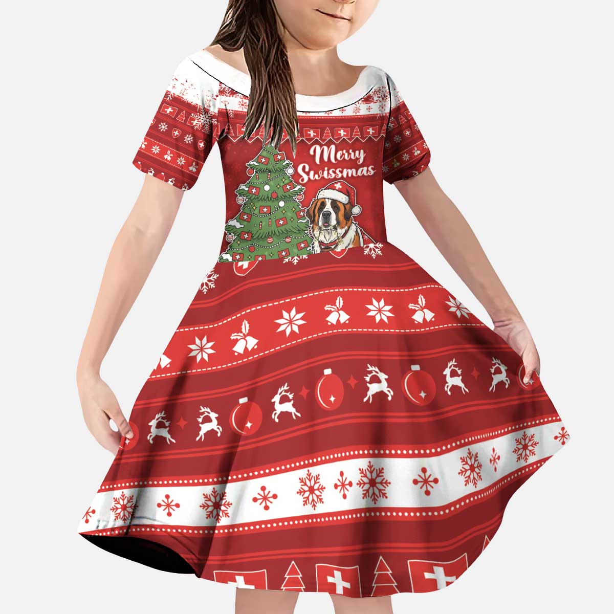 Switzerland Christmas Kid Short Sleeve Dress Saint Bernard Merry Swissmas - Wonder Print Shop