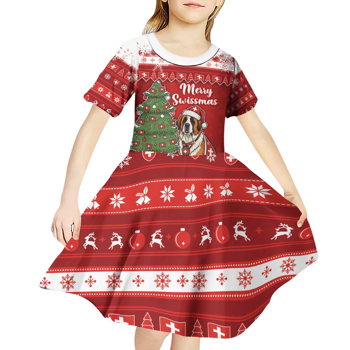 Switzerland Christmas Kid Short Sleeve Dress Saint Bernard Merry Swissmas - Wonder Print Shop