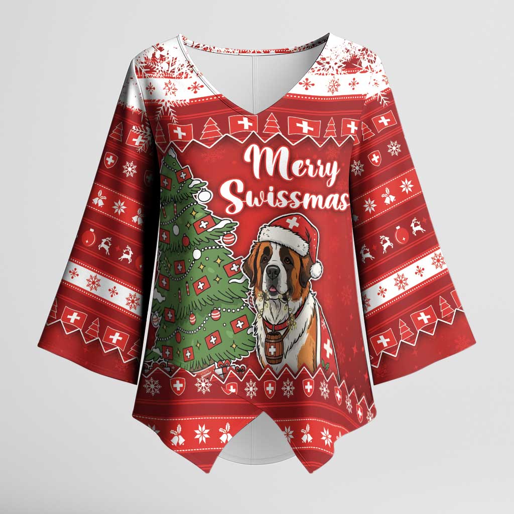 Switzerland Christmas Kimono Sleeve Blouse Saint Bernard Merry Swissmas - Wonder Print Shop