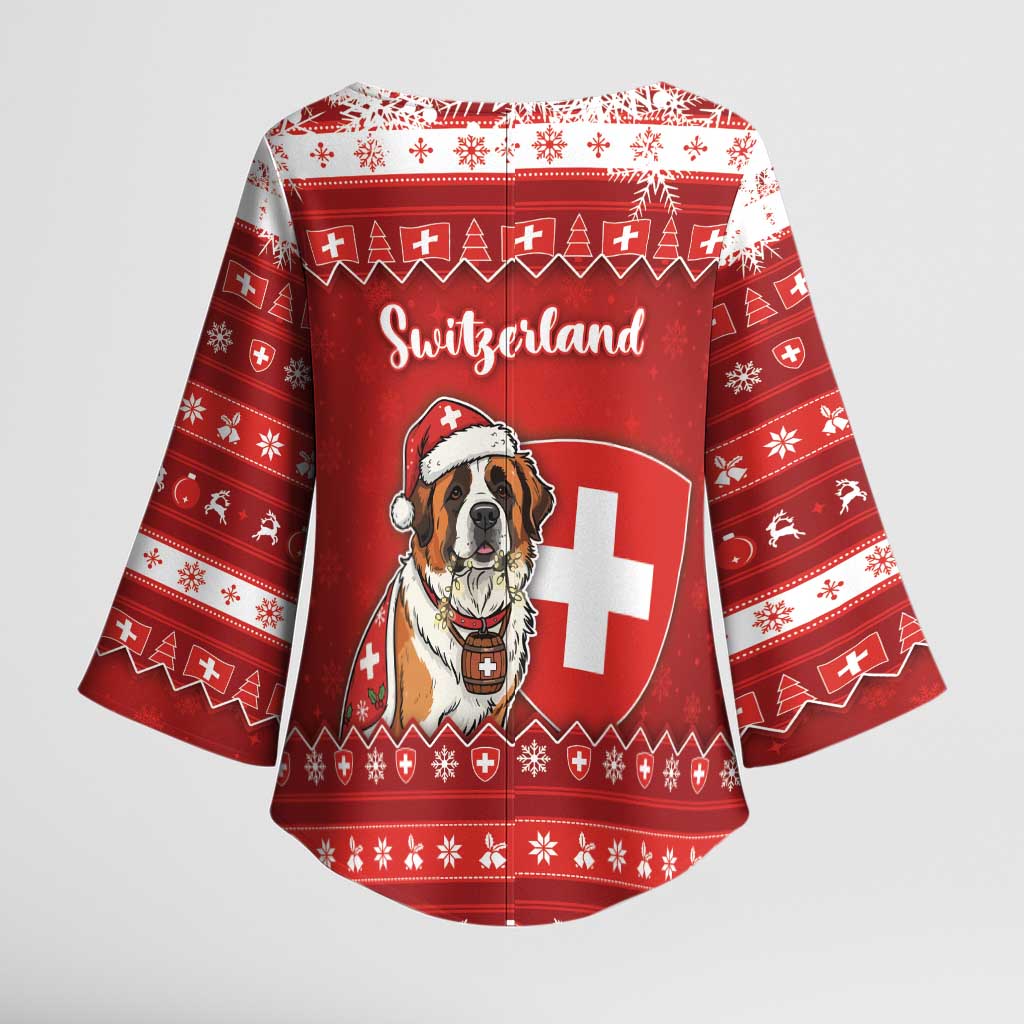 Switzerland Christmas Kimono Sleeve Blouse Saint Bernard Merry Swissmas - Wonder Print Shop
