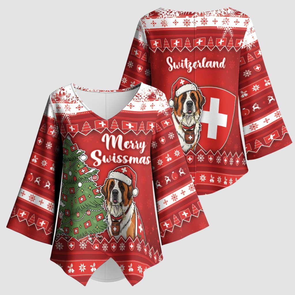 Switzerland Christmas Kimono Sleeve Blouse Saint Bernard Merry Swissmas - Wonder Print Shop