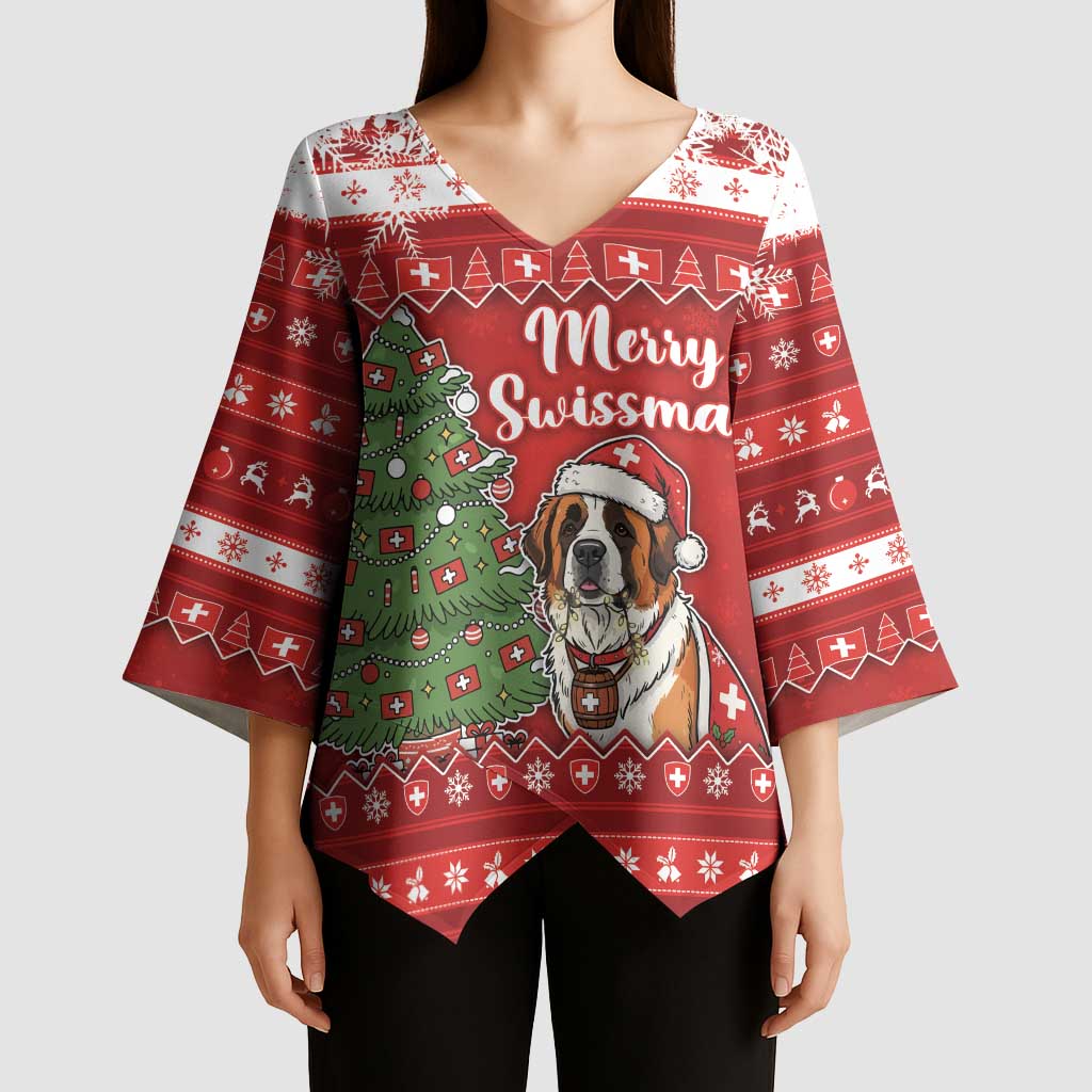 Switzerland Christmas Kimono Sleeve Blouse Saint Bernard Merry Swissmas - Wonder Print Shop