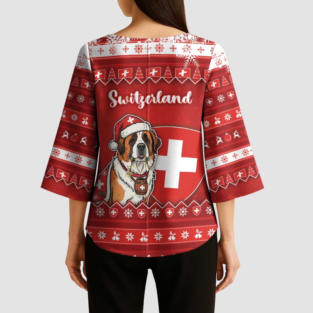Switzerland Christmas Kimono Sleeve Blouse Saint Bernard Merry Swissmas - Wonder Print Shop