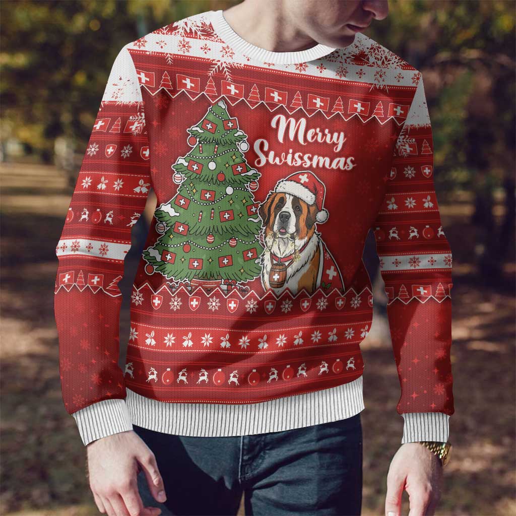 Switzerland Christmas Ugly Christmas Sweater Saint Bernard Merry Swissmas - Wonder Print Shop