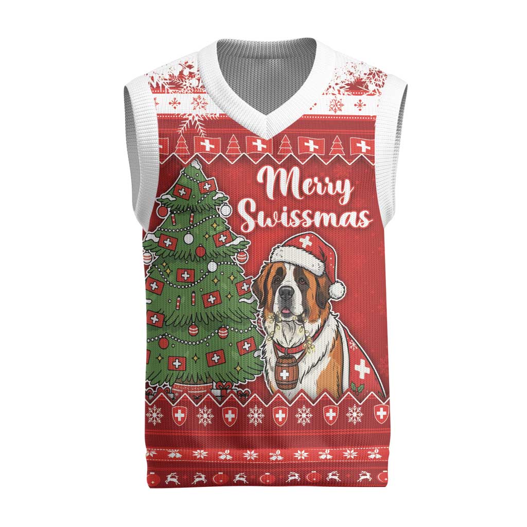 Switzerland Christmas Knitted V-Neck Vest Saint Bernard Merry Swissmas - Wonder Print Shop