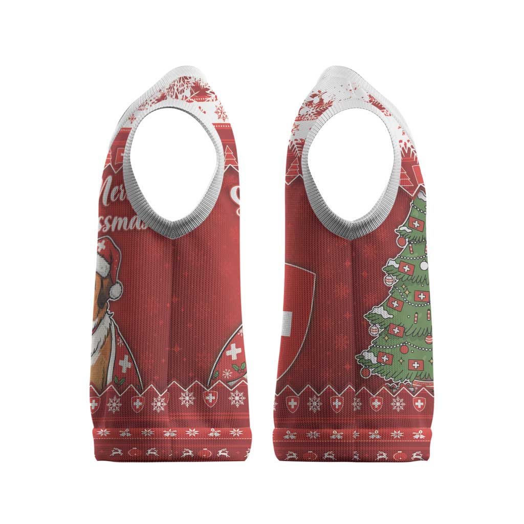 Switzerland Christmas Knitted V-Neck Vest Saint Bernard Merry Swissmas - Wonder Print Shop