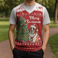 Switzerland Christmas Knitted V-Neck Vest Saint Bernard Merry Swissmas - Wonder Print Shop
