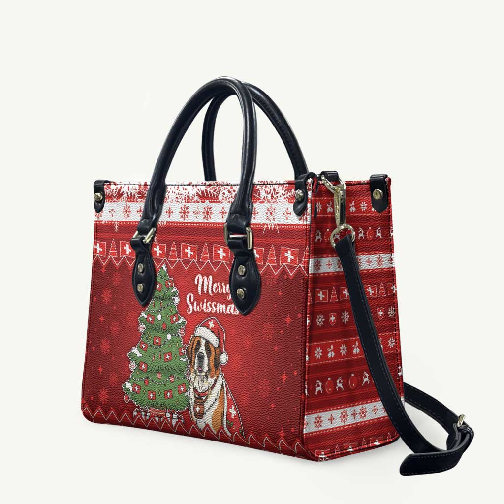 Switzerland Christmas Leather Bag Saint Bernard Merry Swissmas - Wonder Print Shop