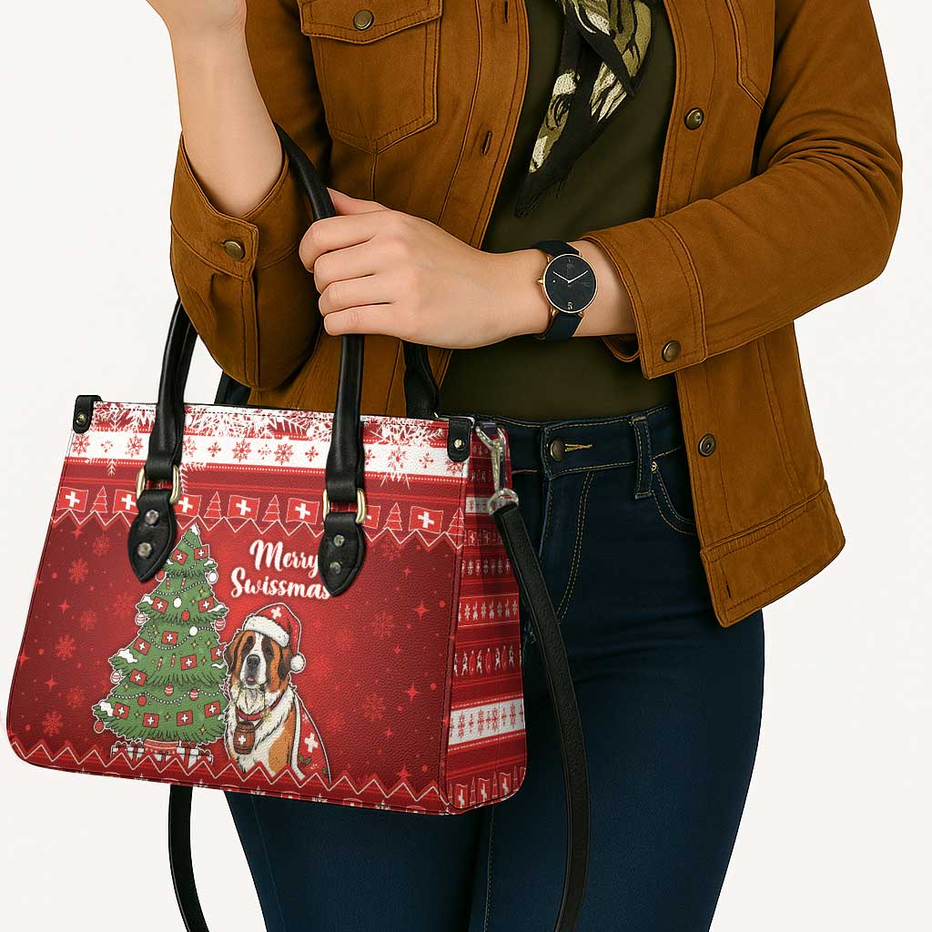 Switzerland Christmas Leather Bag Saint Bernard Merry Swissmas - Wonder Print Shop