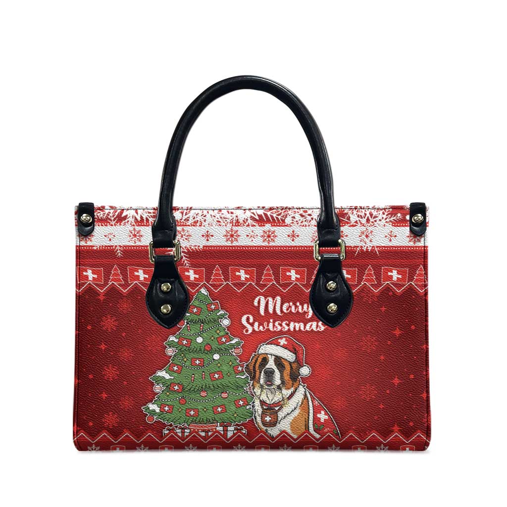 Switzerland Christmas Leather Bag Saint Bernard Merry Swissmas - Wonder Print Shop